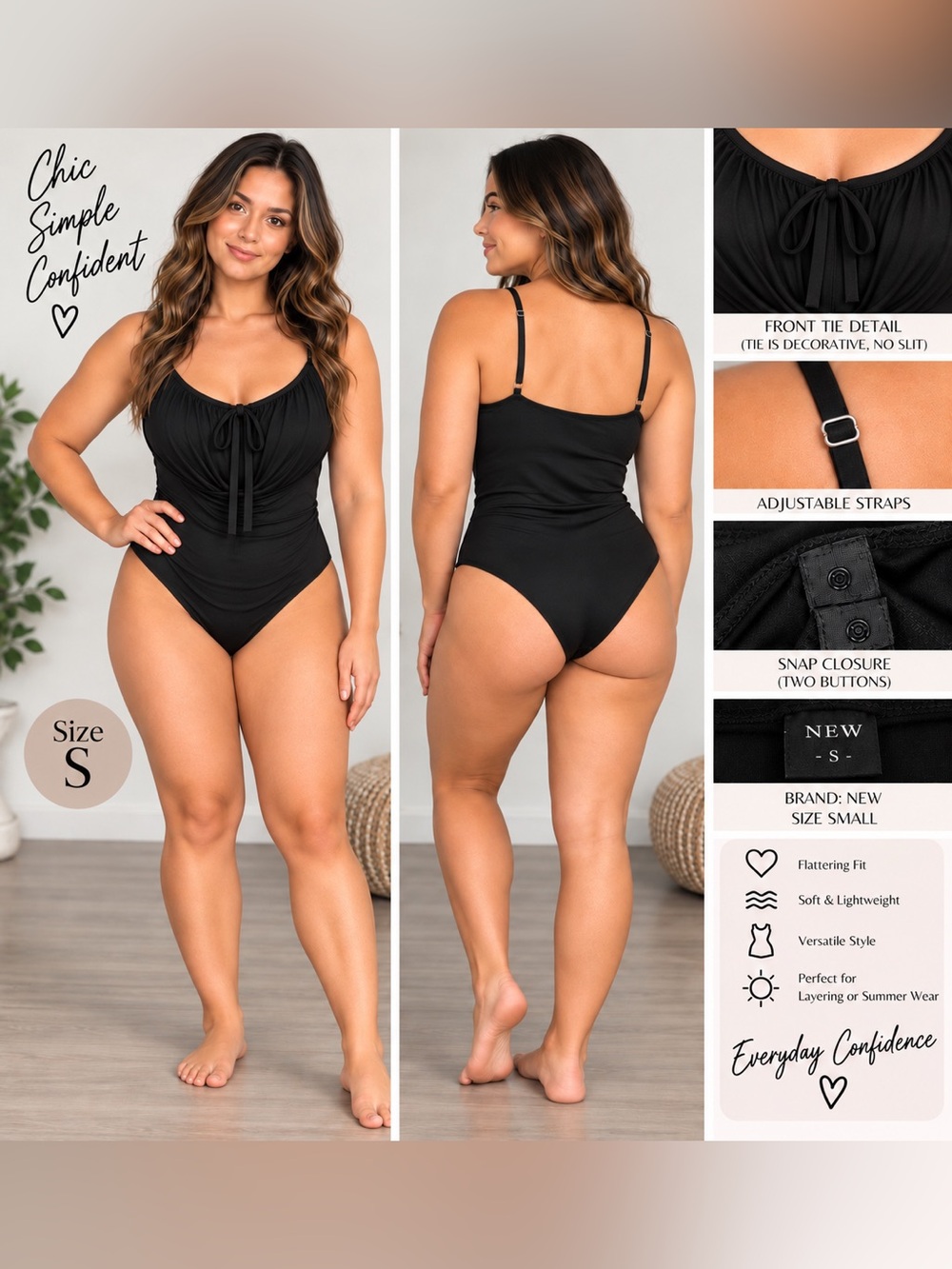 Black Women's Tie-Front Bodysuit